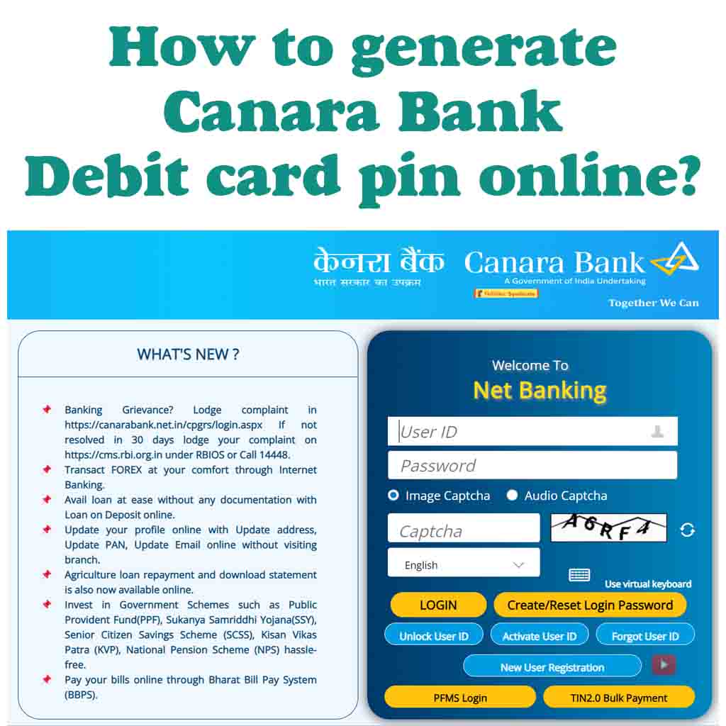 Canara Bank debit card PIN online